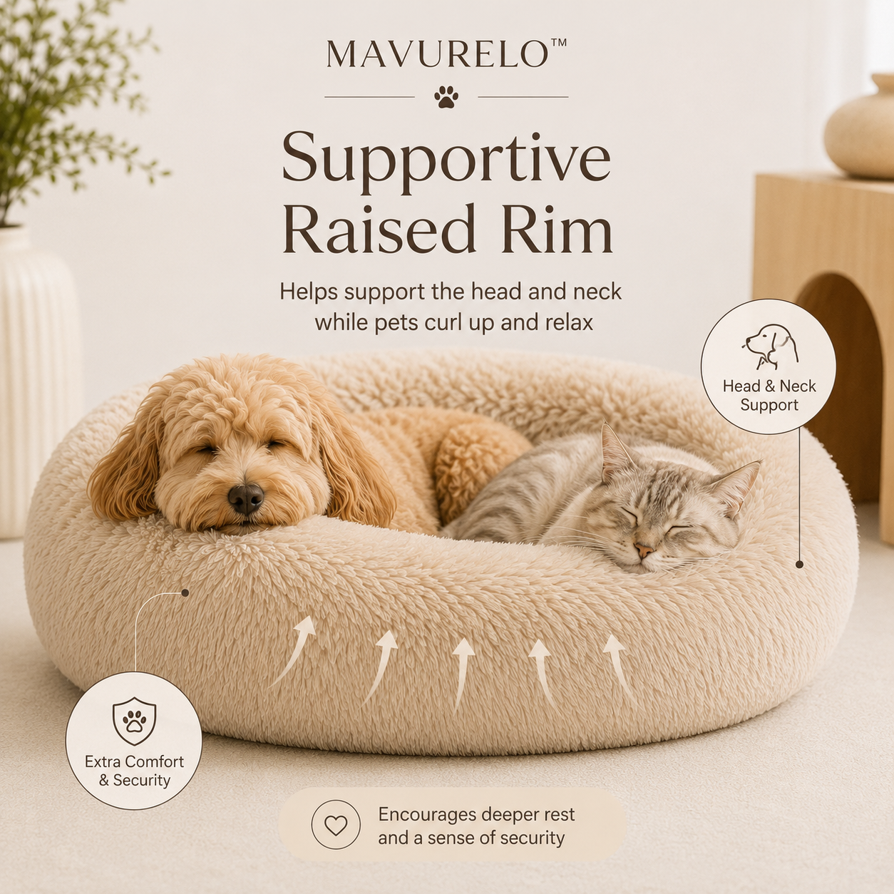 MAVURELO™ CloudNest Calming Pet Bed – Ultra-Soft Washable Donut Bed for Dogs, Cats & Small Pets