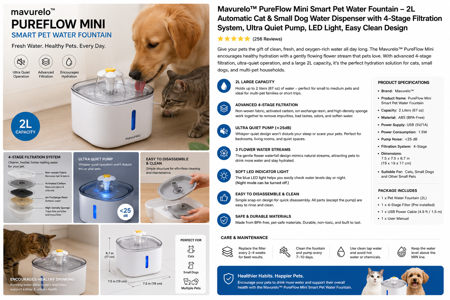 Mavurelo™ FlowPure 2.0 Stainless Steel Pet Water Fountain