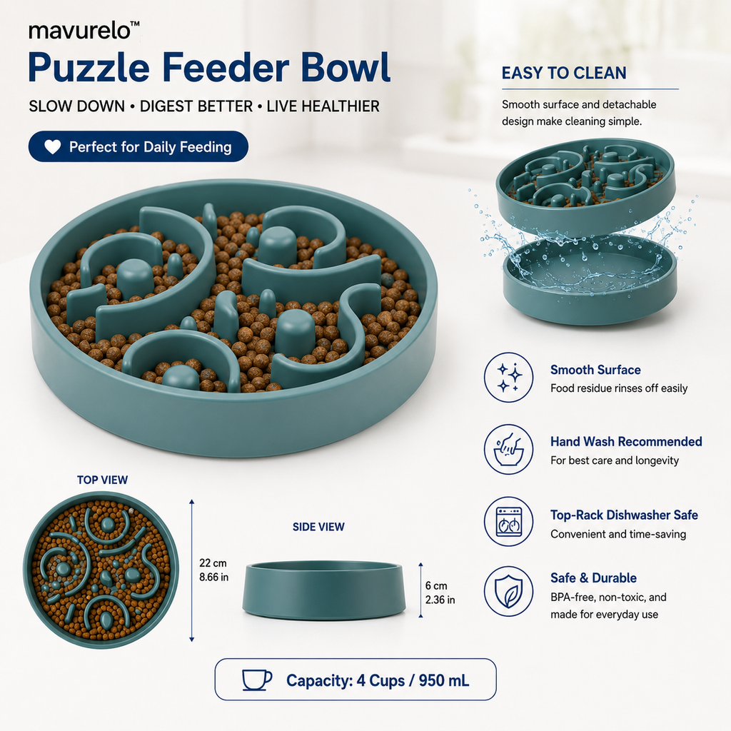 Mavurelo™ PuzzleFlow Slow Feeder Bowl – Interactive Maze Feeding Bowl for Dogs with Non-Slip Base