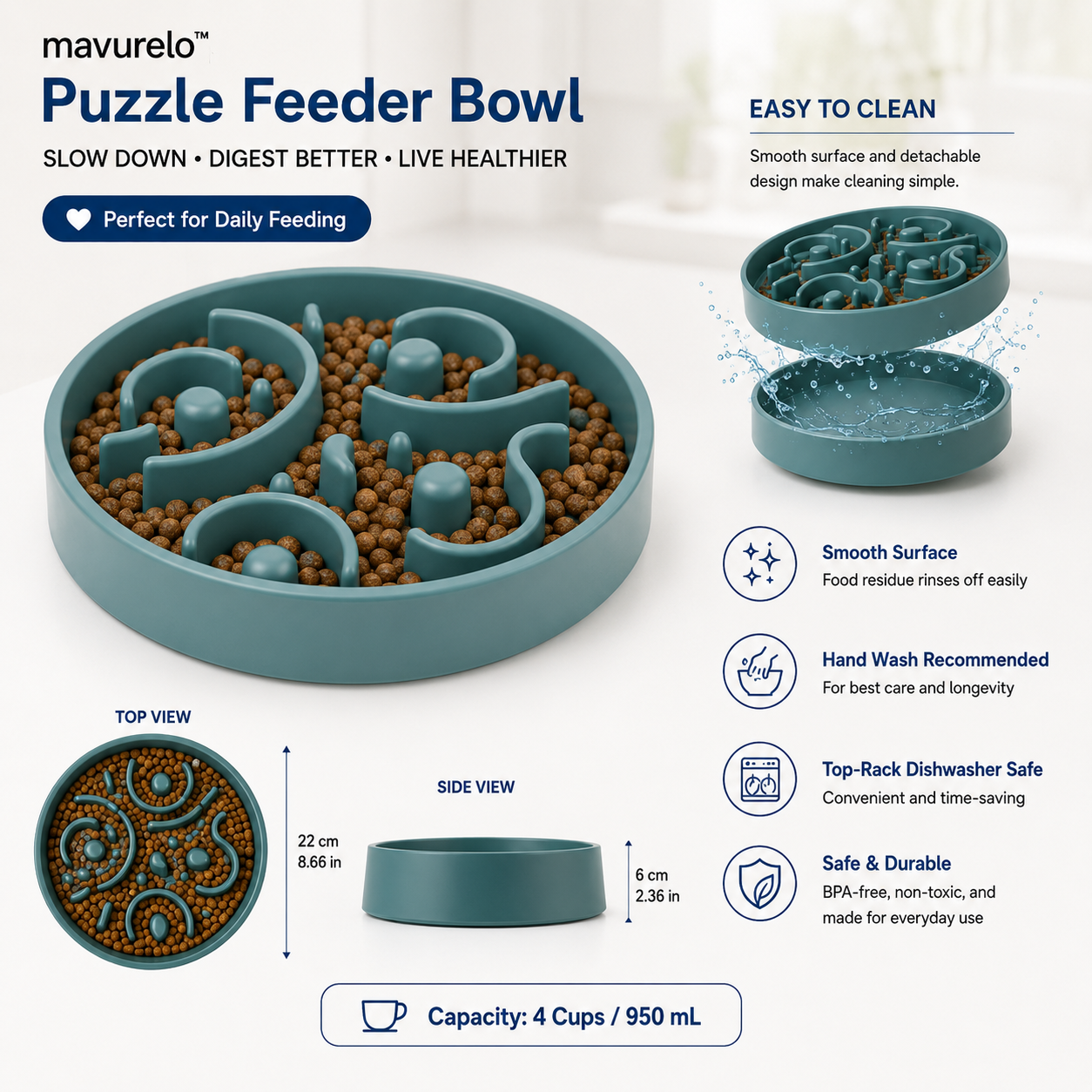Mavurelo™ PuzzleFlow Slow Feeder Bowl – Interactive Maze Feeding Bowl for Dogs with Non-Slip Base