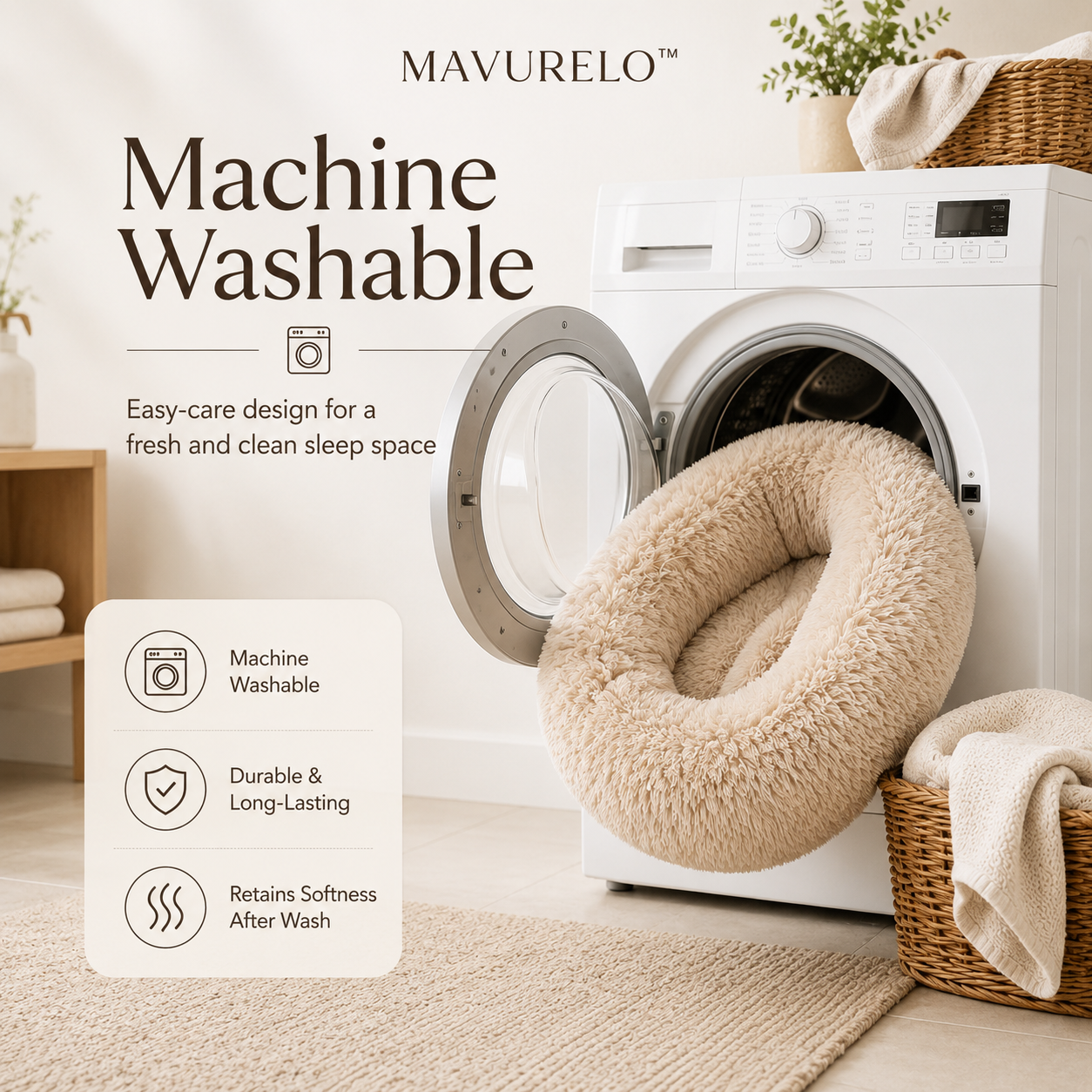 MAVURELO™ CloudNest Calming Pet Bed – Ultra-Soft Washable Donut Bed for Dogs, Cats & Small Pets
