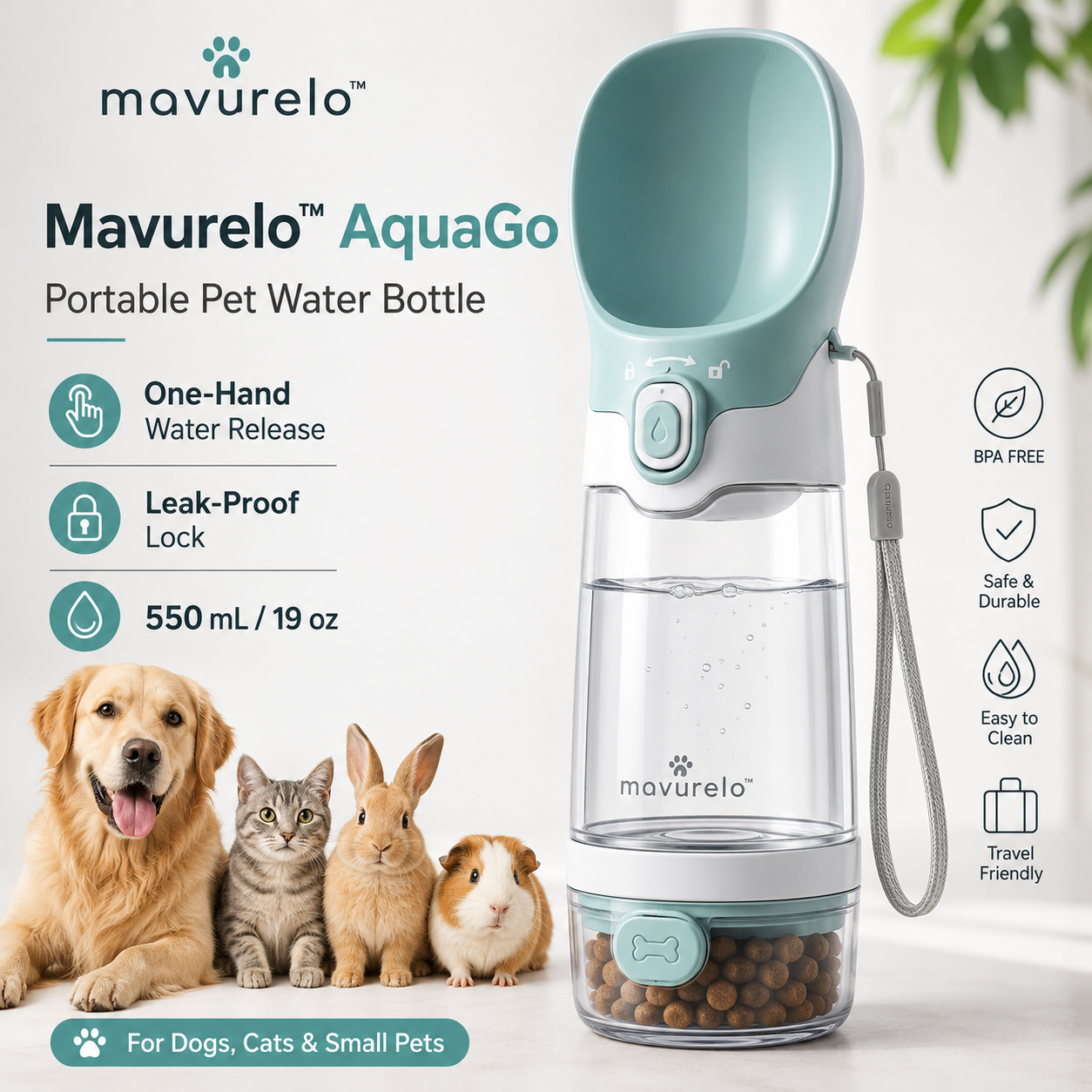 Mavurelo™ AquaGo 2-in-1 Portable Pet Water Bottle