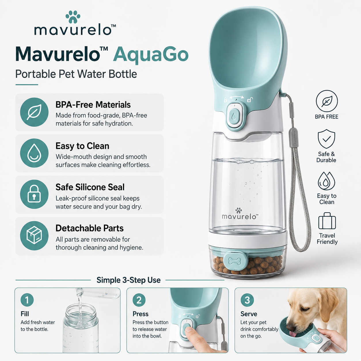 Mavurelo™ AquaGo 2-in-1 Portable Pet Water Bottle