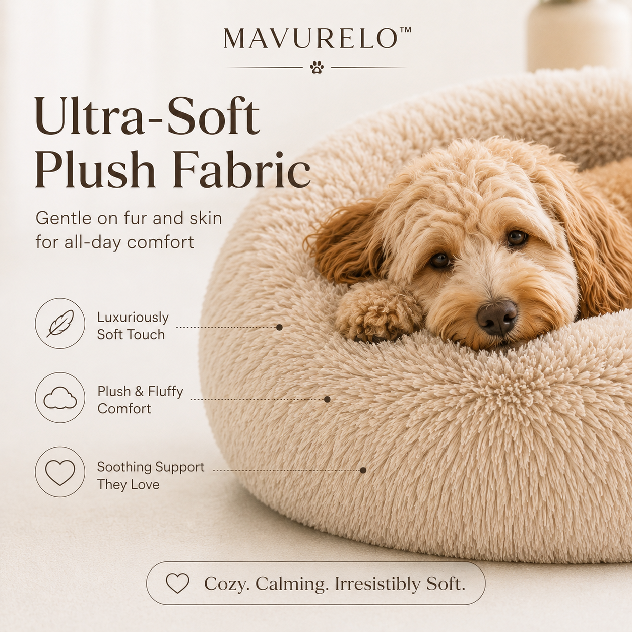 MAVURELO™ CloudNest Calming Pet Bed – Ultra-Soft Washable Donut Bed for Dogs, Cats & Small Pets