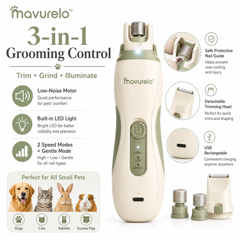 Mavurelo™ PawTrim Pro 3-in-1 LED Pet Nail Grinder & Trimmer