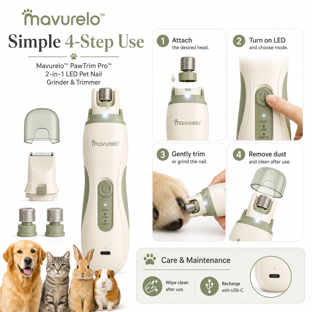Mavurelo™ PawTrim Pro 3-in-1 LED Pet Nail Grinder & Trimmer
