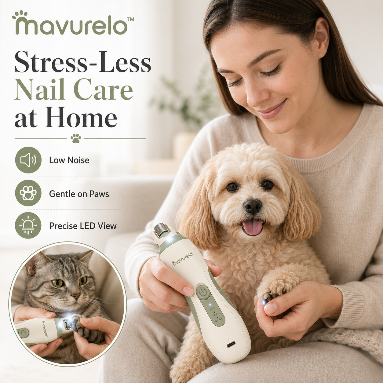 Mavurelo™ PawTrim Pro 3-in-1 LED Pet Nail Grinder & Trimmer